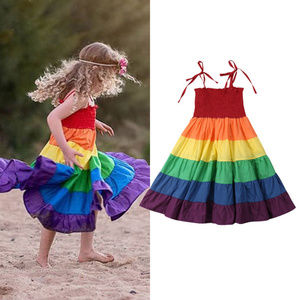 Rainbow Smocked Spaghetti Strap Tiered Twirl Dress